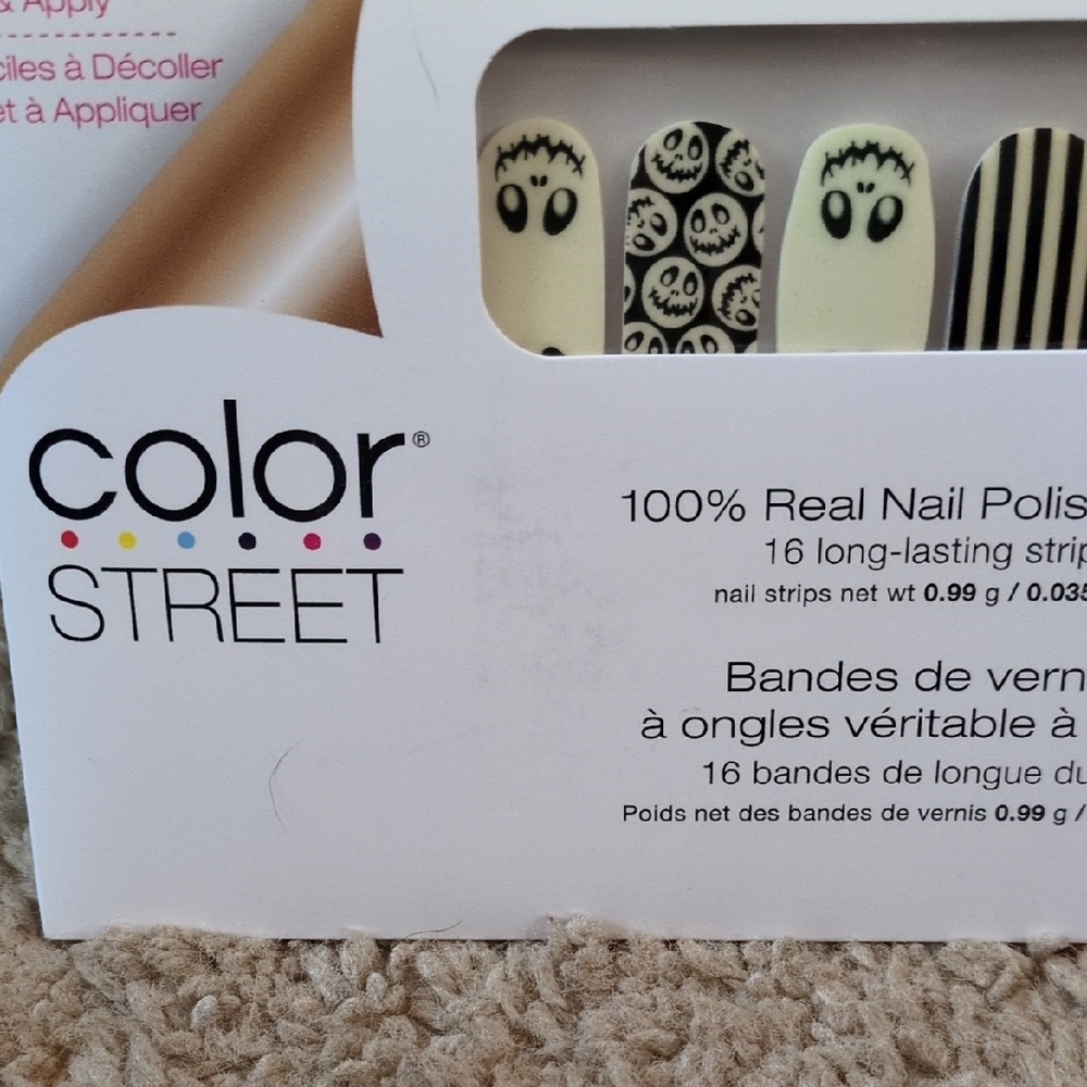 Boo Crew Color Street Skull and Stripe Nail Strips GLOW IN THE DARK